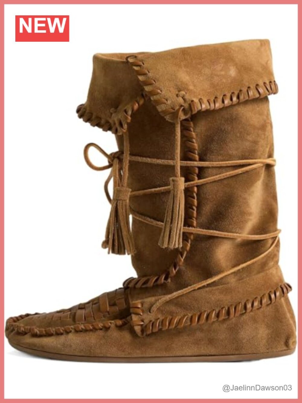 MAVMAX Faux Suede Fringe Mid Calf Boots Slouchy Boho Lace Up Tassel